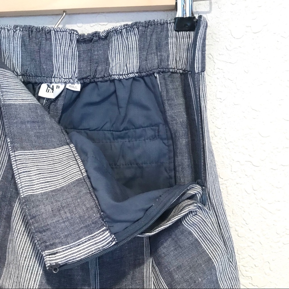 GAP High Rise Wide Leg Crop Pant Linen Blue Stripe - Picture 5 of 8